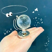 1pc Modern Style Mini Globe Decor With Transparent Base For Creative Desktop Decoration - Silver - View 4