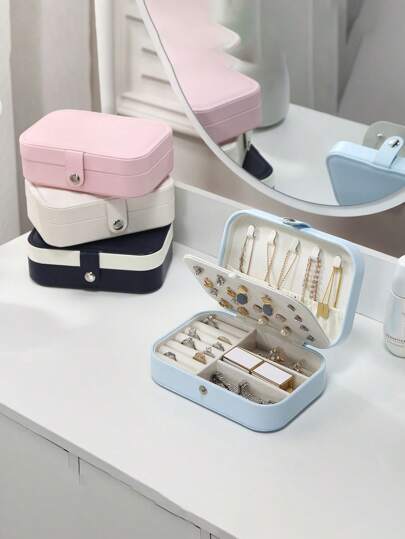 1 件便携式双层 PU 皮革珠宝收纳盒，带迷你旅行盒，适合女士/女孩，适用于耳环/戒指/项链/手链展示和整理情人节返校