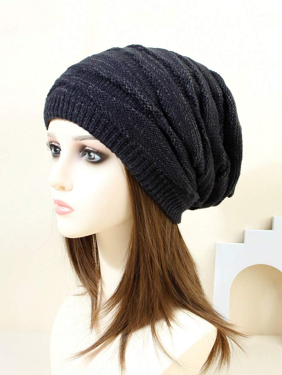 1 chiếc mũ len dệt kim dày họa tiết vảy cá màu trơn có lớp lót giữ nhiệt mềm mại, hoàn hảo cho hoạt động trượt tuyết ngoài trời và giữ ấm thường ngày - Nhiều màu - Xem 1