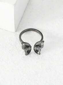 1 pièce bague creuse en cuivre avec diamant incrusté de papillon - Noir - Voir 1