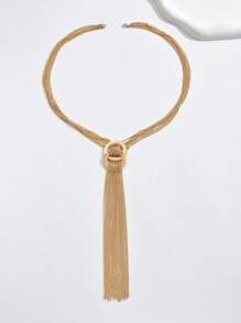 1 件优雅婚礼季节闪亮简约圆形流苏可调节长项链，新娘配饰礼物 - 金黃色 - 查看 8