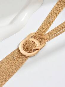 1 件优雅婚礼季节闪亮简约圆形流苏可调节长项链，新娘配饰礼物 - 金黃色 - 查看 4