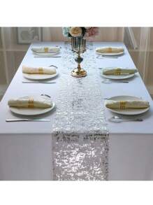 1pc Sparkly Glitter Foil Silver Mesh Tablecloth Roll, 11.02in X 118.11in / 11.02in X 196.85in / 11.02in X 393.7in, Perfect For Table Decoration, Suitable For Weddings, Birthday Parties, Christmas, Celebrations And Other Occasions (Silver),Christmas