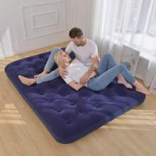 1入組雙人戶外充氣床,可摺疊絨面防水墊,多功能露營/徒步旅行睡墊（不含充氣泵） - 藏蓝色 - 查看 3