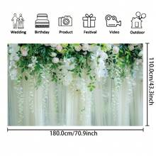 1 pieza Cortinas con estampado de planta y flor blanca como telón de fondo de fotografía de boda, decoración de fondo para despedida de soltera, fiesta de compromiso, accesorios de cabina fotográfica de estudio (4 tamaños), Navidad - Multicolor - Ver 7