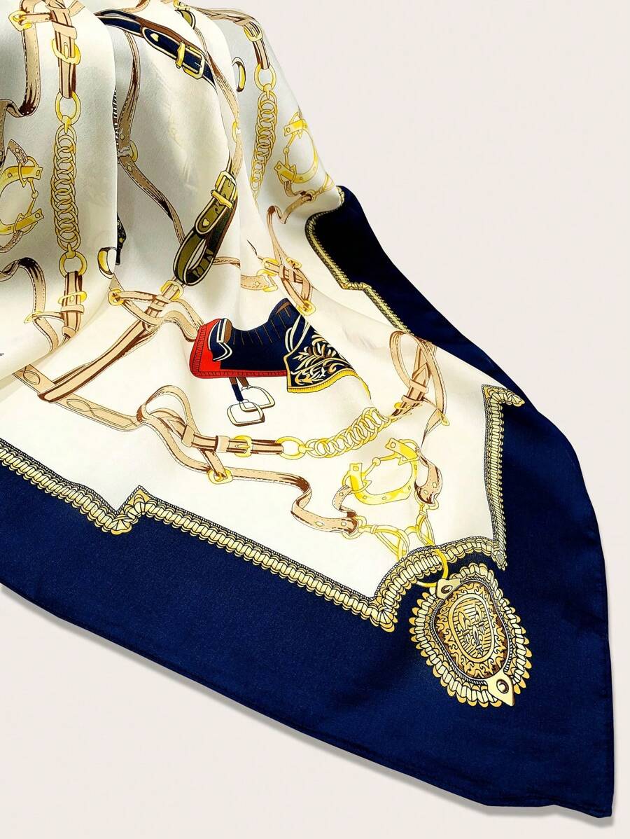 Casual Fashionable Chain & Square Scarf - Red - View 1