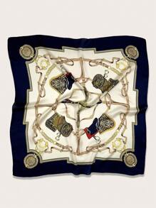 Casual Fashionable Chain & Square Scarf - Red - View 3