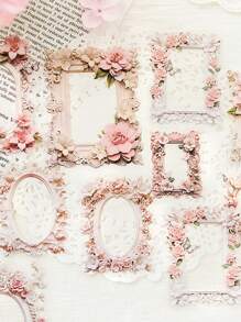 20pcs/Pack Flower & Frame Museum Series Sticker Set, Waterproof Material For Diy Scrapbooking Decoration Back To School