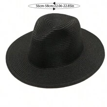 1pc Unisex Panama Straw Hat With Wide Brim, Foldable, Jazz Style, Beach Sun Hat For Summer Boho - Lanyard - View 2