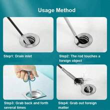 3 Types Home Drain Cleaner Set For Unblock The Drain, Including Toilet Clog Remover And Hair Catcher Tool - Black - View 5