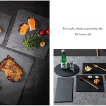 1 pieza Plato de pizarra natural, de formas variadas para sushi, carne, platillo occidental de color negro y estilo creativo, plato para parrilla japonesa apto para la cocina japonesa - Diferente peso debido al producto natural, cocina, regalo de Navidad