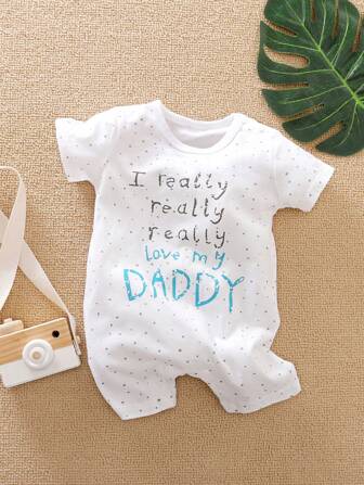 Yierying Infant Baby Boys' White Wordprint Short Sleeve Soft Comfortable Round Neck Romper For Spring & Summer
