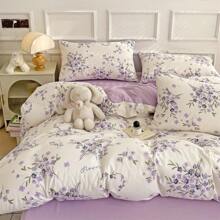 2/3pcs Floral Duvet Cover Set, 1 Duvet Cover & 1/2 Pillowcase(S), Soft & Breathable Microfiber Fabric, Machine Washable, Suitable For Double, Queen, King Size Beds, All Season - Purple - View 9