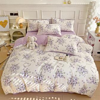 Set de funda nórdica de 2/3 piezas con estampado floral, 1 funda nórdica y 1/2 funda de almohada(s), de tela de microfibra suave y transpirable, lavable a máquina, apto para camas dobles, queen y king, para todas las estaciones