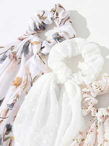 4条清新白色雪纺花朵发圈，配长丝带。欧美风格，波西米亚风长款飘逸，适合日常佩戴。发圈，马尾辫发绳，发饰，弹性发带，美妆家居发饰 - 四色 - 查看 2