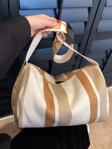 Túi đeo chéo Color Block dành cho nữ có sức chứa lớn, Túi đeo vai bằng lưới nylon có thể gấp lại, Kích thước trung bình 03*15*19 Cm, Tương thích với Ipad - Nhiều màu - Xem 3