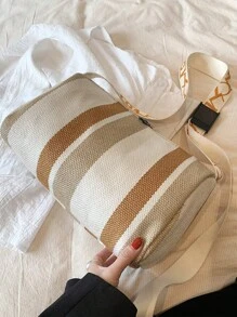 Túi đeo chéo Color Block dành cho nữ có sức chứa lớn, Túi đeo vai bằng lưới nylon có thể gấp lại, Kích thước trung bình 03*15*19 Cm, Tương thích với Ipad - Nhiều màu - Xem 7