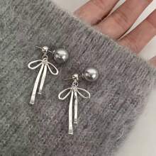 2pcs Vintage & Luxurious & Aesthetic & Delicate Bow Design Clip-On Earrings For Women, Fashionable And Cute, Non-Pierced, Ideal For Party Gift Valentines,Mom,Mother,Mother's Day,Gift