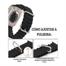 Pulseira De Silicone Com Alça Oceânica Para Apple Watch Series 8 7 ultra 49mm 45mm 41mm 44mm 40mm 42mm 38mm Substituição De Relógios - PRETO - Visão 2