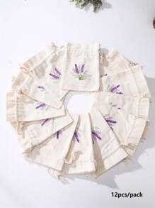 Wielokrotnego użytku Równy Drobny Płótno Torebka do przechowywania Ze sznurkiem do ściągania - Torba z płótna - Tkanina Torebka - Przekąska  Torba - Lawenda Haftowane Płótno Torba - Dla Przechowywanie , Organizator I Opakowania na prezenty - Biały - Zobacz 8