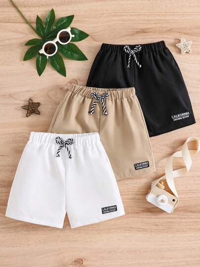 Niño joven, conjunto de 3 piezas de pantalones cortos con estampado de letras y cordón en la cintura