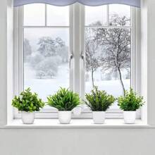 4pcs Small Green Fake Plants In White Planters, Artificial Plants For Home Decor Indoor, Plastic Eucalyptus Plants For Office Desk Bathroom Bedroom Greenery Decoration Mini Fake Plants In Pots Wheat Grass Potted Faux Plants Indoor For Office Desk, Valentine Day, Gift Gifts Birthday Graduation,Garden Decor,Outdoor Plant,Gardening,Fake Flowers