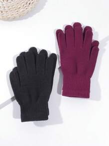 2pairs Solid Gloves - Multicolor - View 10