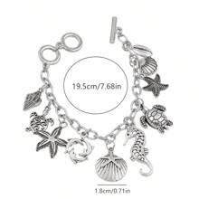 1pc Ocean Style Seahorse Turtle Dolphin Starfish Sea Snails Scallop Conch Charm Pendant Bracelet Chain, Marine Animal Bracelet Unisex Friendship Jewelry Gift