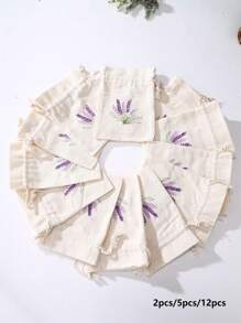 Wielokrotnego użytku Równy Drobny Płótno Torebka do przechowywania Ze sznurkiem do ściągania - Torba z płótna - Tkanina Torebka - Przekąska  Torba - Lawenda Haftowane Płótno Torba - Dla Przechowywanie , Organizator I Opakowania na prezenty - Biały - Zobacz 1