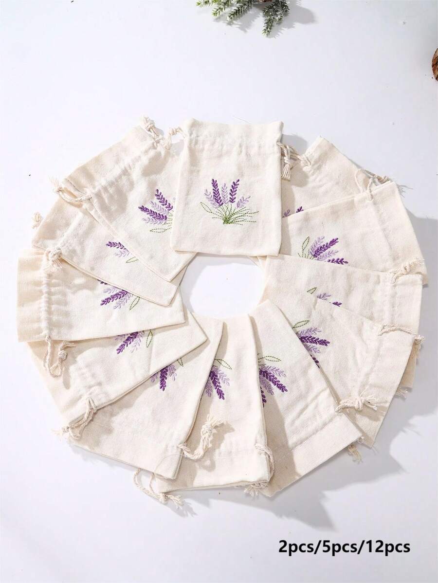 Wielokrotnego użytku Równy Drobny Płótno Torebka do przechowywania Ze sznurkiem do ściągania - Torba z płótna - Tkanina Torebka - Przekąska  Torba - Lawenda Haftowane Płótno Torba - Dla Przechowywanie , Organizator I Opakowania na prezenty - Biały - Zobacz 1