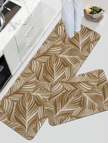 1入葉紋廚房地墊,水晶絨矩形柔軟防滑吸水地毯,適用於客廳家居使用 - 彩色 - 查看 3