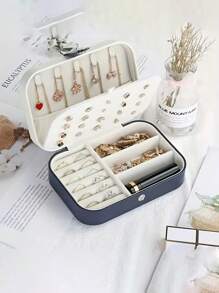 1pc Portable Double-Layer Pu Leather Jewelry Storage Box With Mini Travel Case For Women/Girls, Suitable For Earring/Ring/Necklace/Bracelet Display & Organizing Valentine Day Back To School