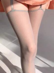 1入灰色一體式吊帶腰帶超薄閃亮銀色莫代爾絲袜女士防勾珠飾緞帶薄褲 - 灰色 - 查看 8