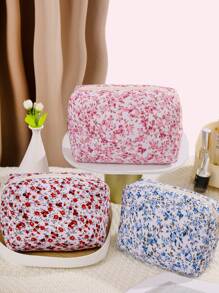 1Pc Octagonal Floral Makeup Bag, Large Capacity Square Portable Handheld Makeup Bag, Foldable Travel Cosmetic Bag, Popular Floral Makeup Bag, Cosmetic Tool Organizer Gift For Women & Girl Makeup Travel Toiletry Organizer Essentials Gifts Storage Zipper Accessories Nail