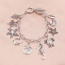 1pc Ocean Style Seahorse Turtle Dolphin Starfish Sea Snails Scallop Conch Charm Pendant Bracelet Chain, Marine Animal Bracelet Unisex Friendship Jewelry Gift