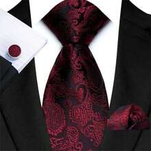 3pcs/Set Paisley Pattern Chestnut Blossom Polyester Tie With Pocket Square And Cufflinks, Groom Wedding Suit Necktie Work - Cashew Pattern - View 21