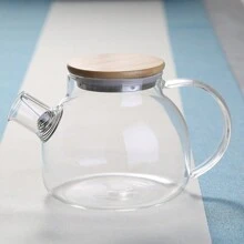 1个装1000ml/1600ml高硼硅玻璃水壶带竹盖，耐热茶壶，可烧水，返校 - 透明色 - 查看 6