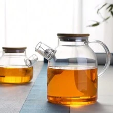 1个装1000ml/1600ml高硼硅玻璃水壶带竹盖，耐热茶壶，可烧水，返校 - 透明色 - 查看 7