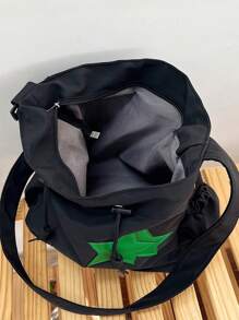 Túi Tote Vải Nylon Trơn Trang Trí Hình Sao Mùa Xuân/Hè Mới Dung Tích Lớn Cho Nữ, Có Thể Dùng Làm Túi Đeo Vai/Túi Đeo Chéo Cho Học Sinh., Túi Nữ Thời Trang Hình Sao Rỗng, Túi Tote Cho Học Sinh, Nhiều Ngăn, Hoàn Hảo Cho Bãi Biển, Trường Học, Công Sở & Sử Dụng Hàng Ngày - màu đen - Xem 6