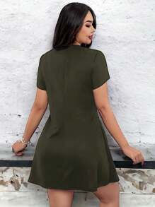 Vestido corto cuello redondo básico casual para mujer - Verde militar - Ver 4