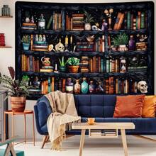 1pc Bookshelf Tapestry Magical Book Tapestryes Goth Skull Tapestry Vintage Botanical Tapestry Black Cat Wall Tapestry Hanging For Bedroom Home Decor, Flag For Room, Room Decor, Tapestry, Wall Decor, Wall Art ,Room Stuffs, Flags For Room, Tapestri