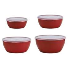 4pcs/Set 4-In-1 Plastic Fresh-Keeping Bowl With Lid, 4pcs/Set Plastic Salad Bowl Set, Kitchen Plastic Fruit&Vegetable Fresh-Keeping Container, Outdoor Portable Lunch Box, Hamburgers/Sweets/Food Storage Box - Red - View 5