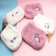 1個手工簡約可愛INS風格毛絨化妝包（雲朵、笑臉、熊形），拉鍊化妝包收納化妝品，妝容整理器 - 彩色 - 查看 7