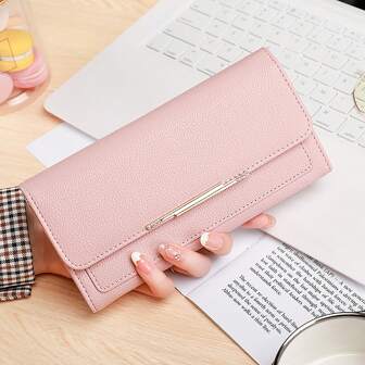 New Style Women's Wallet Tri-Folded With Lychee Pattern And Metal Snap Korean Fashion Multi-Card Holder Large Capacity Multi-Function Wallet With Space For Phone Coins And Cash Suitable For Business Daily Life Gifts For Girls Students And Travelers. For Women Wallet Purse Wallet Long Wallet