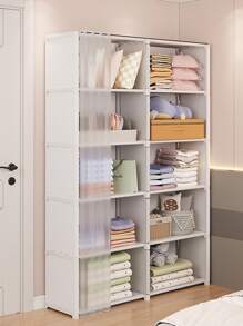 1 pieza de Armario de estantería de cubo multifuncional, estantería de almacenamiento de montaje en el suelo independiente con cortina, armario de almacenamiento de libros, para dormitorio, sala de estar, decoración del hogar UNIWINI - Blanco - Ver 2