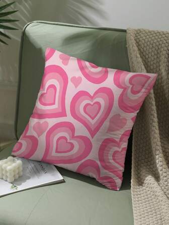 1個心形印花裝飾枕套,適用於沙發、臥室、客廳,不含內芯