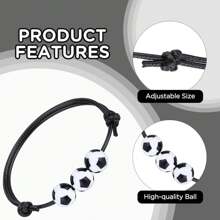 6 件运动派对礼品串珠手链，足球篮球棒球排球珠球手链可调节励志腕带运动主题生日派对礼品，适合青少年成人、圣诞节 - 足球 - 查看 3