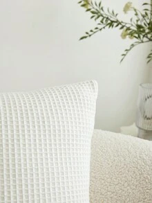 1個白色編織棋盤純色枕套,適合室內裝飾,全季節枕套 - 白色 - 查看 5