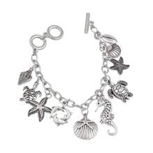 1pc Ocean Style Seahorse Turtle Dolphin Starfish Sea Snails Scallop Conch Charm Pendant Bracelet Chain, Marine Animal Bracelet Unisex Friendship Jewelry Gift