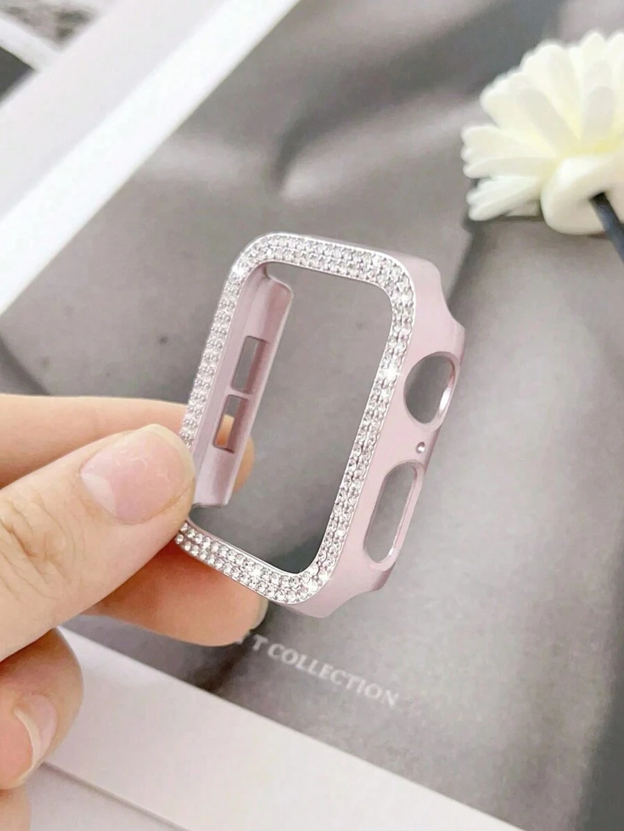1pc Pink Rhinestone Decor Fashionable Hollow Sequin Protective Case, Compatible With Apple Watch 38/40/41/42/44/45/46/49mm, Compatible With Apple Watch Series Ultra/SE/11/10/9/8/7/6/5/4/3/2/1, Smart Watch Accessory